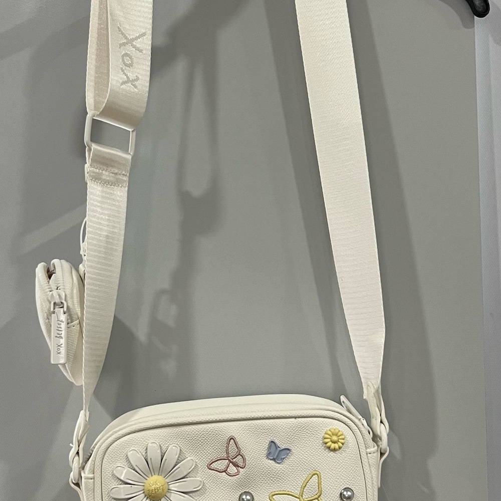 Betsey Johnson White Crossbody‎ Bag with Floral and Butterfly Accents